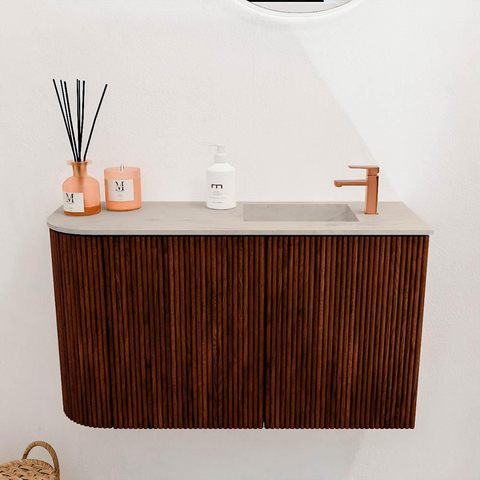 Mondiaz JOYA-DLUX 71.6cm toiletmeubel - ronding links kleur Ruby - Wastafel FAYE positie Rechts 1 kraangat kleur Opalo. SW1423726