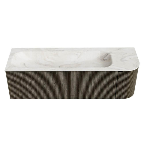 Mondiaz KURVE-DLUX Badkamermeubelset - 145x46x40cm - 1 lade - 1 deur - wastafel solid surface - links - zonder kraangat - Shadow SW1414476