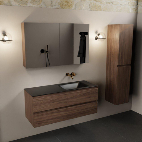 Mondiaz Aivy badmeubelset - 120x45x50cm - 0 kraangaten - 1 wasbak urban Solid surface - Rechts - 2 lades - Met spiegelkast - Melamine Mocha SW892425