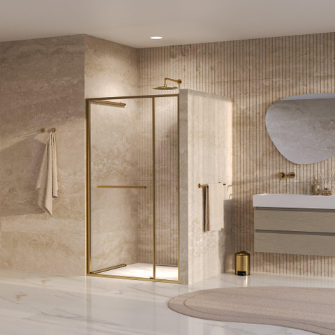 BRAUER Luminis Porte de niche - 120x200 - 2 parties pivotant vers l’intérieur - verre transparent - réversible - avec traitement anticalcaire - or brossé PVD SW1580839