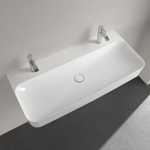 Villeroy & Boch finion wastafel - met 2 kraangaten - 100x47cm CeramicPlus - zonder overloop - White Alpine (glans wit) SW106490