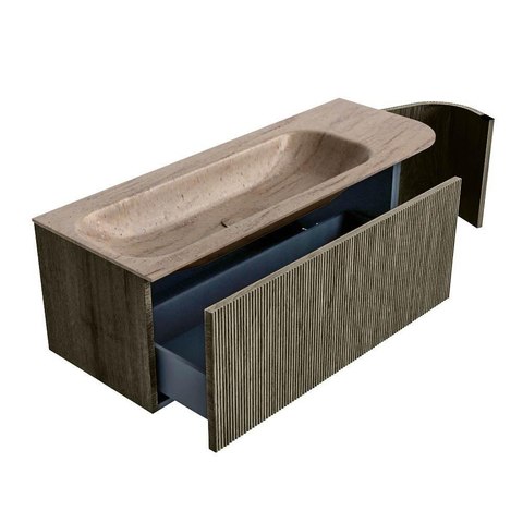 MONDIAZ KURVE-DLUX Meuble de salle de bains 125cm arrondi Droit couleur Shadow avec 1 tiroir et 1 porte. Lavabo BIG MEDIUM Gauche 1 trou de robinet Saba. SW1433254