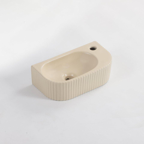 Fugaflow Efficiente Pietra Ensemble lave-mains – 40 x 21,5 x 12 cm – droite – nervuré – demi-rond – 1 trou pour robinet – céramique – robinet pour lave-mains blanc mat – bonde d’évacuation – siphon extra-plat – beige SW1443521