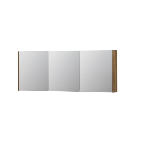 INK SPK1 Spiegelkast - 160x14x60cm - 3 deuren - dubbelzijdige Spiegel - schakelaar en stopcontact - eiken Massief eiken Aqua SW493910
