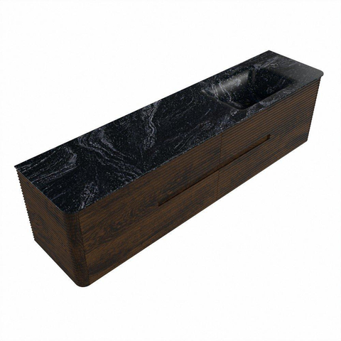 Mondiaz CIRO-DLUX Badkamermeubelset - 190x45x50cm - Solid surface wastafel Lava - 1 wasbak Rechts - 1 kraangat - 4 lades - Walnut SW1530192