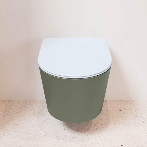 Mondiaz LAVIE hangtoilet – spoelrandloos – 36 x 53 cm – met softclose zitting – Army (groen), zitting Clay (lichtblauw/grijs) SW1208583