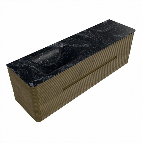 Mondiaz CIRO-DLUX Ensemble de meubles de salle de bains - 160x45x50cm - lavabo en solid surface Lava - 1 vasque à gauche - sans trous de robinet - 4 tiroirs - Dusk SW1533054