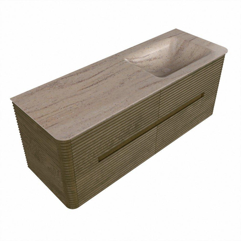 Mondiaz CIRO-DLUX Meuble de salle de bains - 130x45x50cm - Plan vasque solid surface Saba - 1 bassin à droite - sans trous de robinetterie - 4 tiroirs - Dusk SW1533340