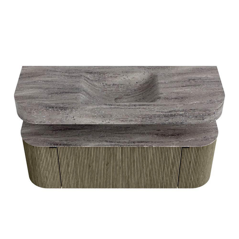 MONDIAZ THOR-DLUX 130cm meuble de salle de bains arrondi gauche + droite couleur Shadow avec 1 tiroir et 2 portes. Vasque suspendue CLOUD Milieu sans trou de robinet couleur Oza. SW1463999