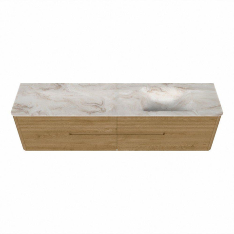 Mondiaz CIRO-DLUX Badkamermeubelset - 190x45x50cm - Solid surface wastafel Frappe - 1 wasbak Rechts - 1 kraangat - 4 lades - Oak SW1530902