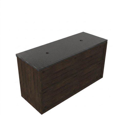 Saniclass Holz Frame Ensemble de meubles de salle de bains - 120x45x63cm - vasque en basalte Noche polie - 1 vasque - sans trou de robinet - 2 tiroirs - chêne charcoal mat (bois) SW1579911