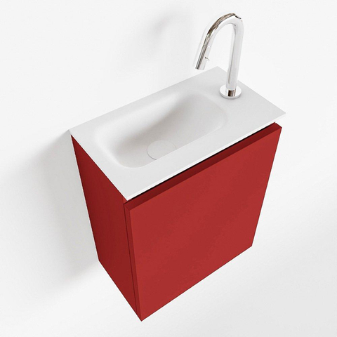 MONDIAZ TURE Toiletmeubel 40x23x50cm met 1 kraangaten 1 deuren fire mat Wastafel Eden links Solid Surface Wit SW475083