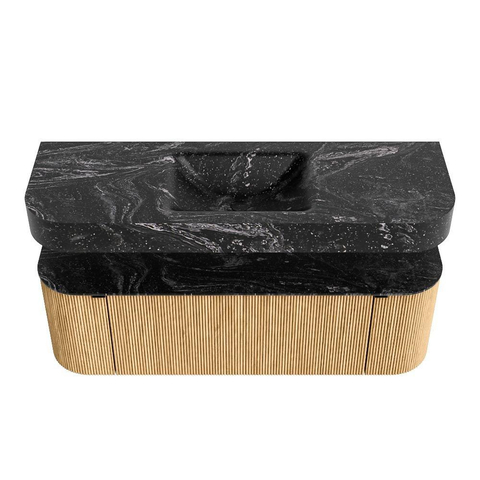 MONDIAZ THOR-DLUX 140cm meuble de salle de bains arrondi gauche + droite couleur Oak avec 1 tiroir et 2 portes. Vasque suspendue CLOUD Milieu 1 trou de robinet couleur Lava. SW1463941
