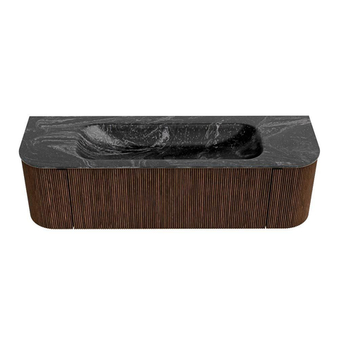 MONDIAZ KURVE-DLUX meuble de salle de bains 150cm avec module 25 Len R couleur Walnut avec 1 tiroir et 2 portes. Lavabo BIG MEDIUM central sans trou de robinet couleur Lava. SW1137256