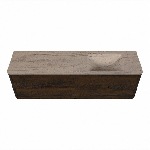 Mondiaz CIRO-DLUX Ensemble de meubles de salle de bains - 170x45x50cm - Plan vasque Solid surface Saba - 1 lavabo à droite - 1 trou de robinet - 4 tiroirs - Noyer SW1530737