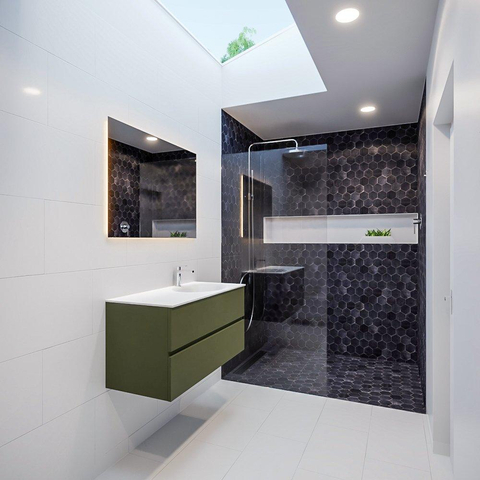 ENSEMBLE DE MEUBLE MONDIAZ VICA - 100cm - 2 tiroirs - lavabo Moon à droite - 1 trou de robinet - solid surface army SW410047