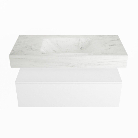 Mondiaz ALAN-DLUX Ensemble de meuble - 100cm - meuble Talc mat - 1 tiroir - Lavabo Cloud Opalo suspendu - vasque Centre - 0 trous de robinet SW806162