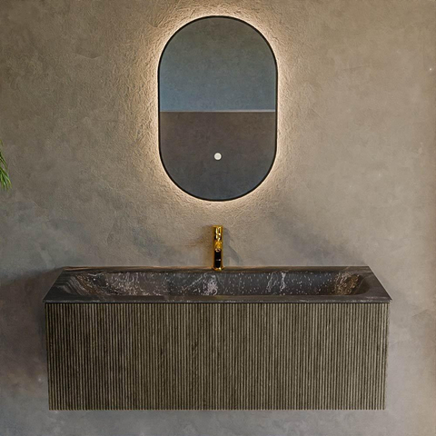 Mondiaz KURVE-DLUX Ensemble de meubles de salle de bains - 120x46x40cm - 1 tiroir - lavabo solid surface - central - 1 trou de robinet - Shadow SW1414665