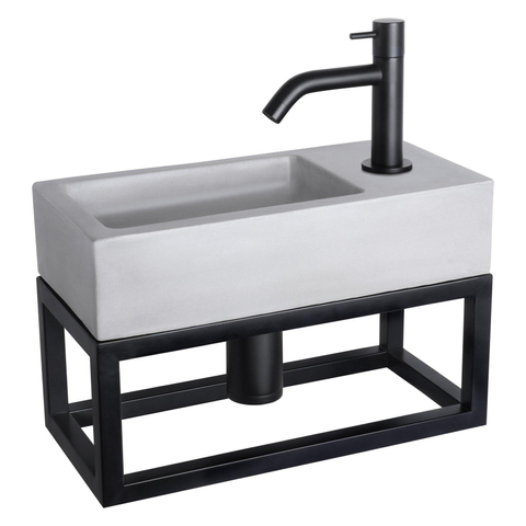 Differnz Ravo pack lave-mains – 38,5 x 18,5 x 25 cm – béton gris clair – robinet courbé noir mat – avec cadre noir SW373195