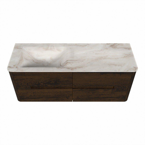 Mondiaz CIRO-DLUX Badkamermeubelset - 130x45x50cm - Solid surface wastafel Frappe - 1 wasbak Links - zonder kraangaten - 4 lades - Walnut SW1533774