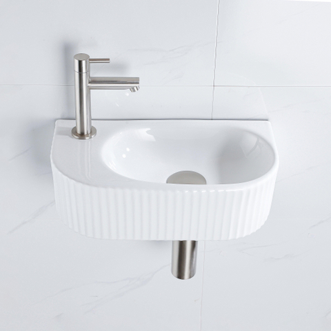 QeramiQ Fuente fonteinset – 40x21.5x12 cm – kraangat links – kraan geborsteld RVS – geribbeld SW1233014