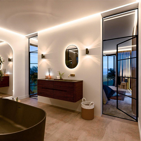 Mondiaz CIRO-DLUX Meuble de salle de bains - 140x45x50cm - Vasque en solid surface Lava - 1 lavabo à droite - sans trous de robinet - 4 tiroirs - Ruby SW1531600