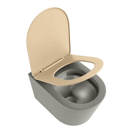 Mondiaz LAVIE hangtoilet – spoelrandloos – 36 x 53 cm – met softclose zitting – Smoke (lichtbruin), zitting Sand (beige) SW1208777