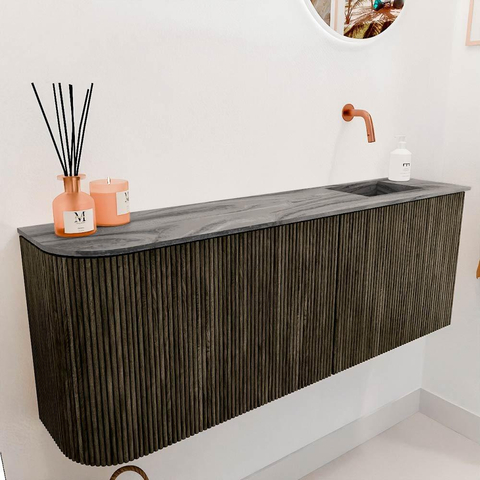 Mondiaz JOYA-DLUX Meuble de salle de bains - 111,6cm - arrondi gauche couleur Shadow - Vasque FAYE position Droite Sans trou de robinet couleur Sombra SW1425232
