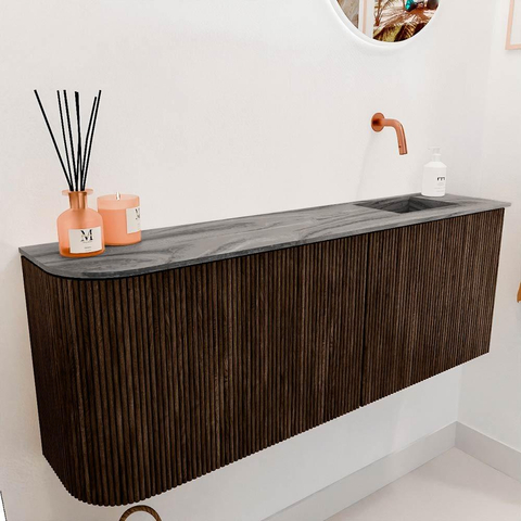 Mondiaz JOYA-DLUX Meuble de salle de bains 111.6cm - arrondi gauche couleur Walnut - Vasque FAYE position Droite Sans trou de robinet couleur Sombra. SW1424761