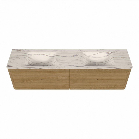 Mondiaz CIRO-DLUX Badkamermeubelset - 190x45x50cm - Solid surface wastafel Nata - 2 wasbak Dubbel - 2 kraangaten - 4 lades - Oak SW1531488