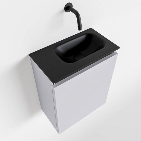 MONDIAZ TURE Toiletmeubel 40x23x50cm met 0 kraangaten 1 deuren cale mat Wastafel Eden rechts Solid Surface Zwart SW475471