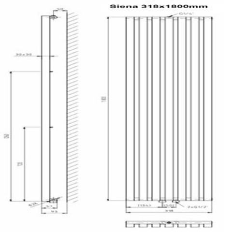 Plieger Siena radiateur design vertical simple 1800x318mm 766W blanc 7253140