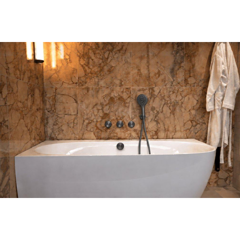 Fortifura Nebbio Badcombinatie-set - thermostaatkraan - wandaansluitbocht met handdouchehouder - gladde doucheslang - ronde handdouche - badvulcombinatie - PVD - geborsteld gunmetal (antraciet) SW1238084