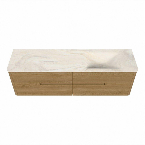 Mondiaz CIRO-DLUX Badkamermeubelset - 170x45x50cm - Solid surface wastafel Ostra - 1 wasbak Rechts - 1 kraangat - 4 lades - Oak SW1530981