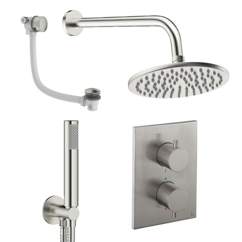 Crosswater MPRO inbouw regendoucheset – Ø20 cm hoofddouche – staafhanddouche – 2 hendels – badafvoer – RVS geborsteld SW1472583