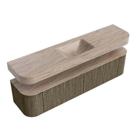 MONDIAZ THOR-DLUX Meuble de salle de bains - 190cm - arrondi gauche + droite - couleur Shadow - 2 tiroirs - 2 portes - Vasque suspendue CLOUD Milieu 1 trou de robinet couleur Saba SW1466679