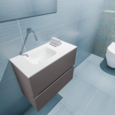 MONDIAZ ADA Toiletmeubel 60x30x50cm met 0 kraangaten 2 lades dark grey mat Wastafel Lex links Solid Surface Wit SW472546