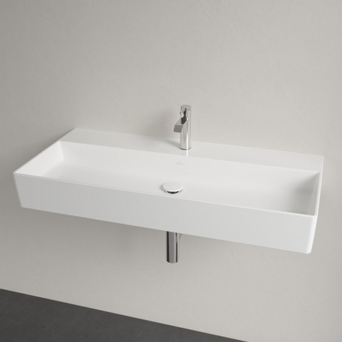 Villeroy & Boch memento 2.0 wastafel - voor handdoekhouders - 100x47cm - zonder overloop - 1 kraangat CeramicPlus - White Alpine (glans wit) SW358460