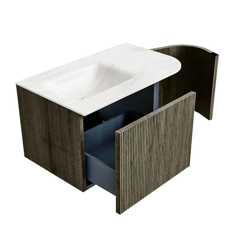 Mondiaz KURVE-DLUX Badkamermeubelset - 75x46x40cm - 1 lade - 1 deur - wastafel solid surface - links - zonder kraangat - Shadow SW1414417