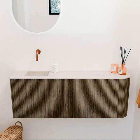 Mondiaz JOYA-DLUX Meuble de toilette 111.6cm - arrondi droit couleur Dusk - Vasque FAYE position Gauche Sans trou de robinet couleur Meli. SW1425861
