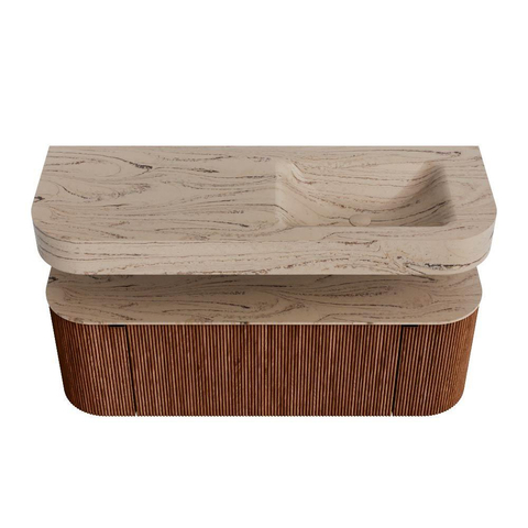 MONDIAZ THOR-DLUX Meuble de salle de bains 130cm arrondi gauche + droite couleur Ruby avec 1 tiroir et 2 portes. Vasque suspendue CLOUD Droite sans trou de robinet couleur Arena. SW1463800