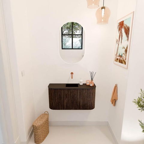 Mondiaz JOYA 83.2cm toiletmeubel - ronding links en rechts kleur Walnut - Wastafel FAYE positie Midden Zonder kraangat kleur Urban. SW1421382