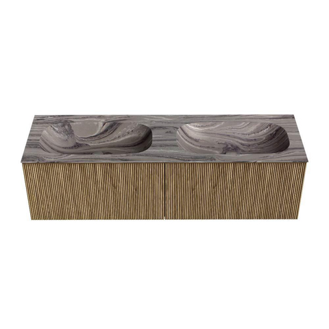 MONDIAZ KURVE-DLUX Meuble de salle de bains 150 cm couleur Dusk avec 2 tiroirs et 0 portes. Vasque STOR SMALL Double 2 trous de robinet Sombra. SW1433911