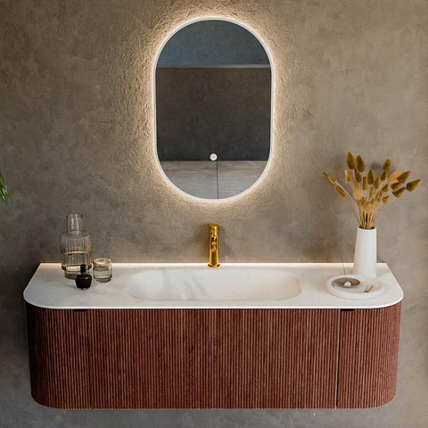 Mondiaz KURVE Ensemble de meuble de salle de bains - 140x46x40cm - 1 tiroir - 2 portes - vasque solid surface - central - 1 trou de robinet - Ruby SW1415440