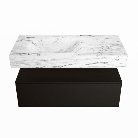 Mondiaz ALAN-DLUX Ensemble de meuble - 100cm - meuble Urban mat - 1 tiroir - Lavabo Cloud Glace suspendu - vasque Gauche - 0 trous de robinet SW804920