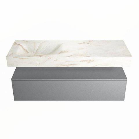 MONDIAZ ALAN - DLUX Badkamermeubelset - 130cm - onderkast - Plata - 1 lade - vrijhangende wastafel - wasbak links - 1 kraangat - Frappe SW805048