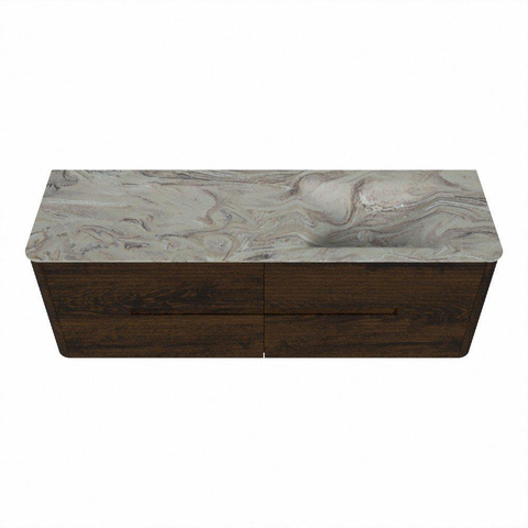 Mondiaz CIRO-DLUX Ensemble de meubles de salle de bains - 150x45x50cm - Vasque solid surface Glace - 1 lavabo à droite - 1 trou de robinet - 4 tiroirs - Noyer SW1530254