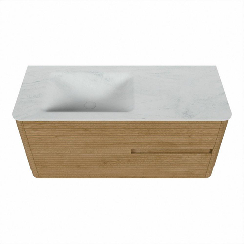 Mondiaz CIRO-DLUX Badkamermeubelset - 110x45x50cm - Solid surface wastafel Opalo - 1 wasbak Links - 1 kraangat - 2 lades - Oak SW1530996