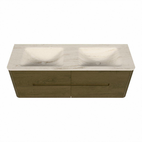 Mondiaz CIRO-DLUX Meuble de salle de bains - 140x45x50cm - Plan-vasque Solid Surface Meli - 2 lavabos double - 2 trous de robinetterie - 4 tiroirs - Dusk SW1533156