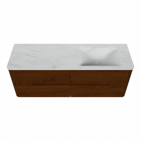 Mondiaz CIRO-DLUX Ensemble de meubles de salle de bains - 140x45x50cm - Plan vasque solid surface Opalo - 1 bassin à droite - sans trous de robinet - 4 tiroirs - Ruby SW1531502